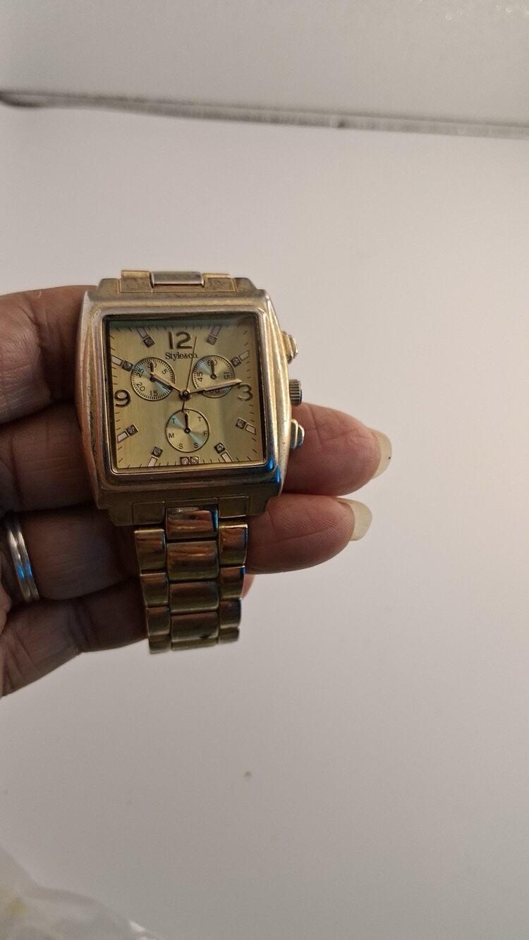 Style & Co Womens Gold Tone Square Chronograph Style Watch Link Bracelet